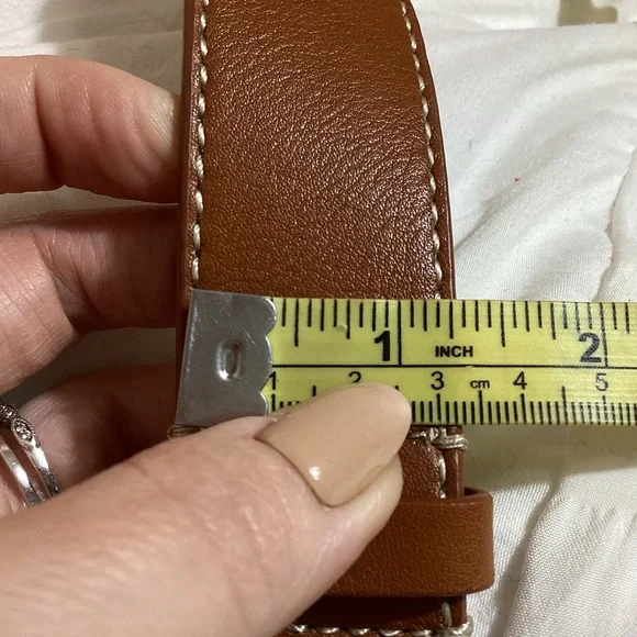 Talbots Womens Genuine Leather Belt Size L Tan Brown Minimalist Workwear Classic - Picture 10 of 16